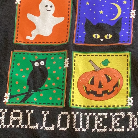 Halloween Flair T shirt Top Black sz 16/18 XL Glitter Sparkle Ghost Pumpkin Cat - Picture 9 of 13
